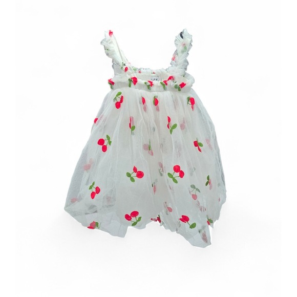 Lola + The Boys Other - Lola + The Boys Girls White Cherry Embroidered Tulle Ruffle Dress Size 6
